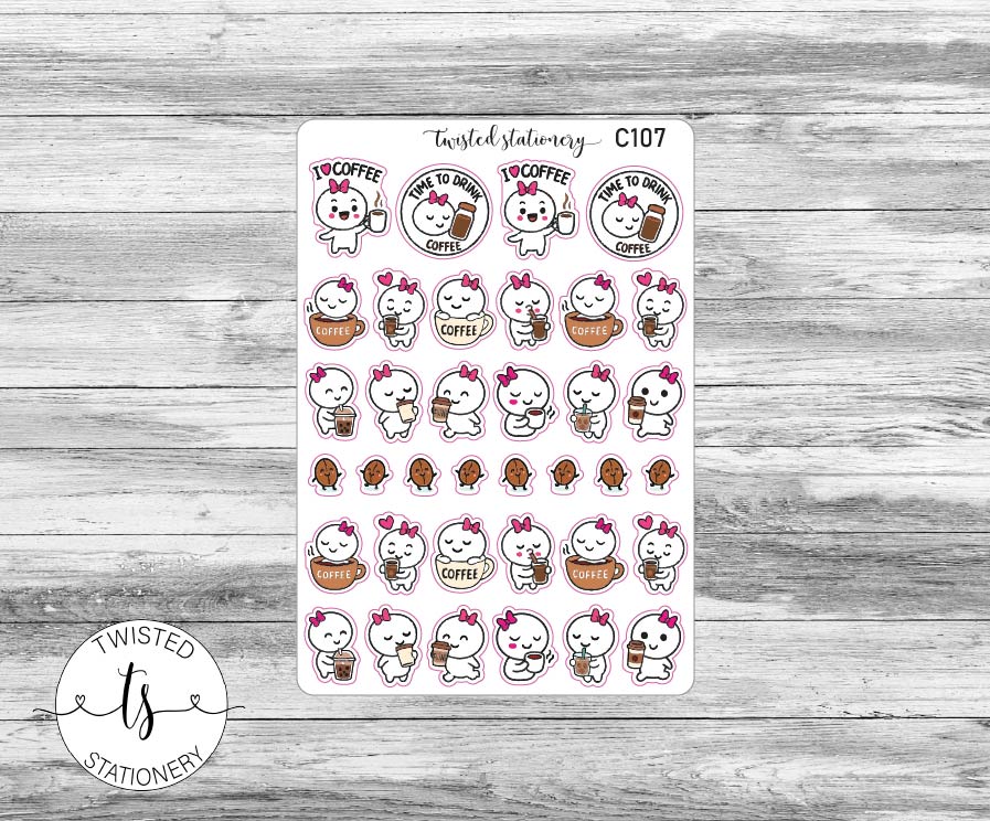 Mello I Love Coffee Stickers, Character Kawaii Stickers, Planner Stickers, Scrapbooking, Bullet Journals