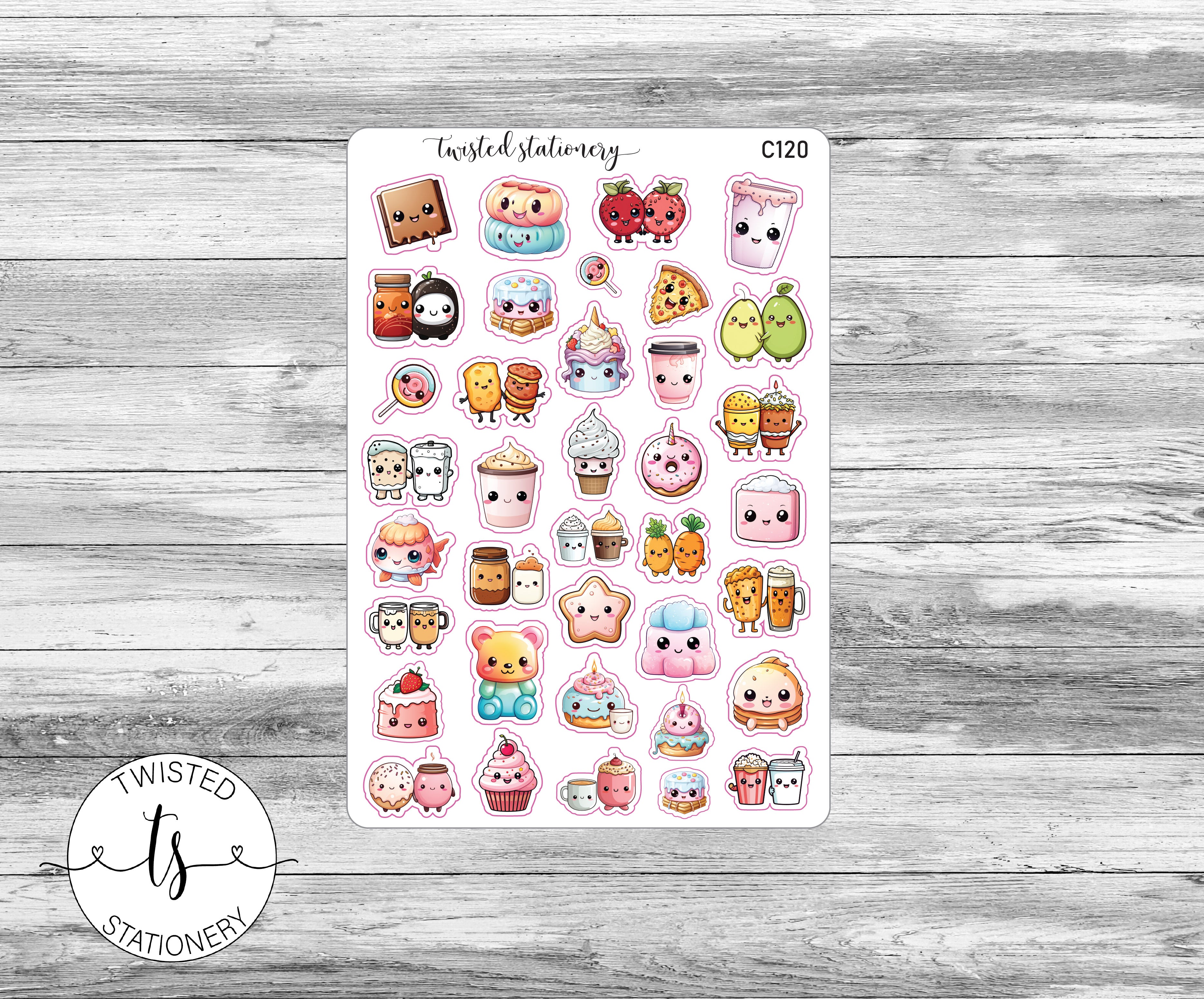 Kawaii Sweet Treat Stickers, Character Kawaii Stickers, Planner Stickers, Scrapbooking, Bullet Journals