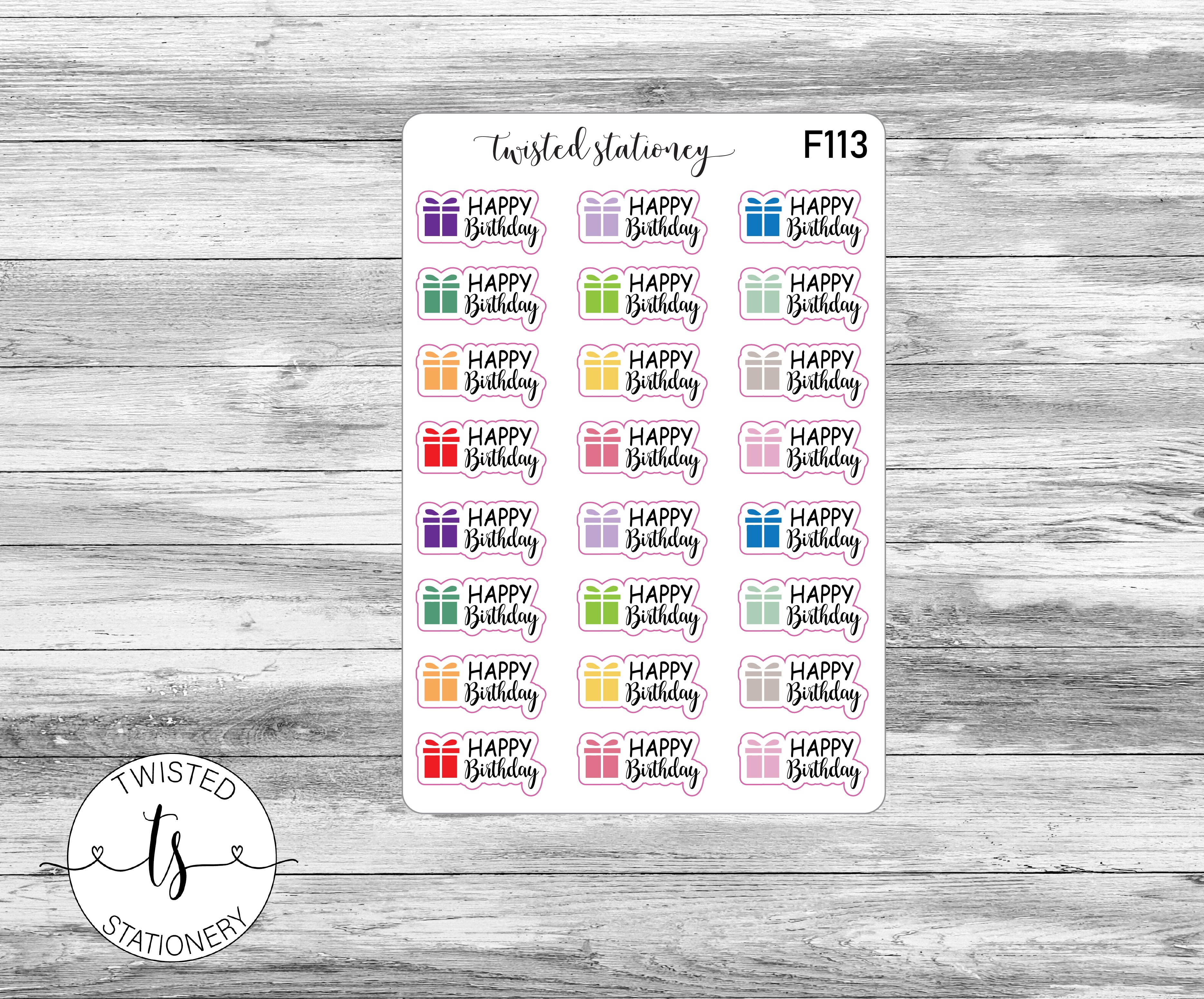 Happy Birthday Icons Functional Stickers, Planner Stickers, Scrapbooking, Bullet Journals