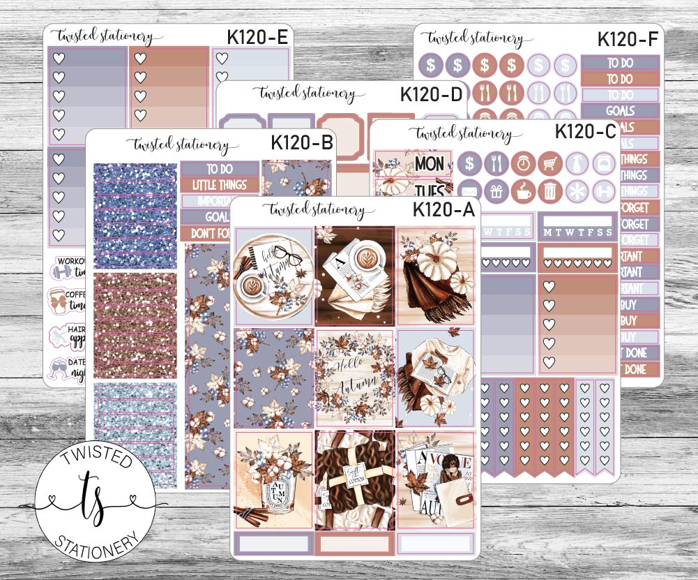 Hello Autumn Weekly Kit Stickers, Planner Stickers, Scrapbooking, Bullet Journals, No White Space Kit, Vertical Planner Stickers