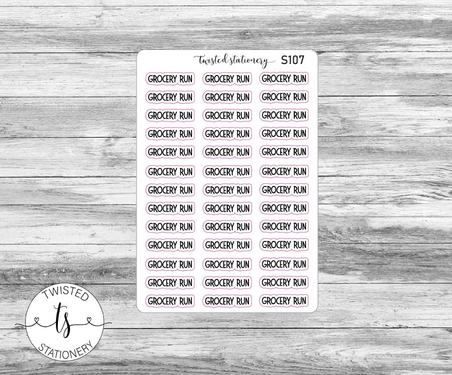 Grocery Run Script Stickers, Planner Stickers, Scrapbooking, Bullet Journals