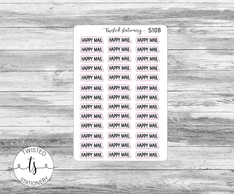 Happy Mail Script Stickers, Planner Stickers, Scrapbooking, Bullet Journals