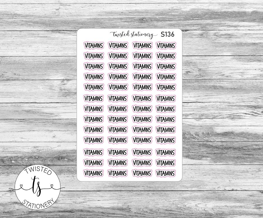 Vitamins Script Stickers, Planner Stickers, Scrapbooking, Bullet Journals