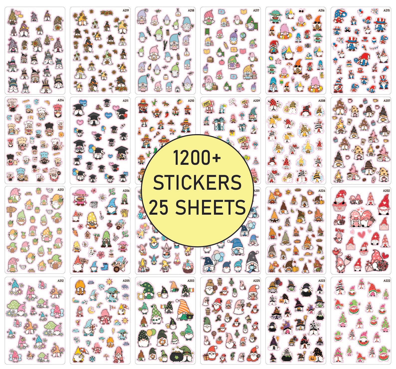 25 Pages - All Gnomes & Deco, Planner Stickers, Scrapbooking, Bullet Journals