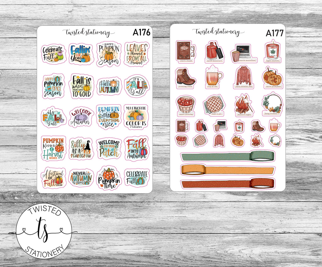 Fall Favorites Sticker Bundle, Autumn Leaves Deco, Quotes Planner Stickers, Scrapbooking, Bullet Journals