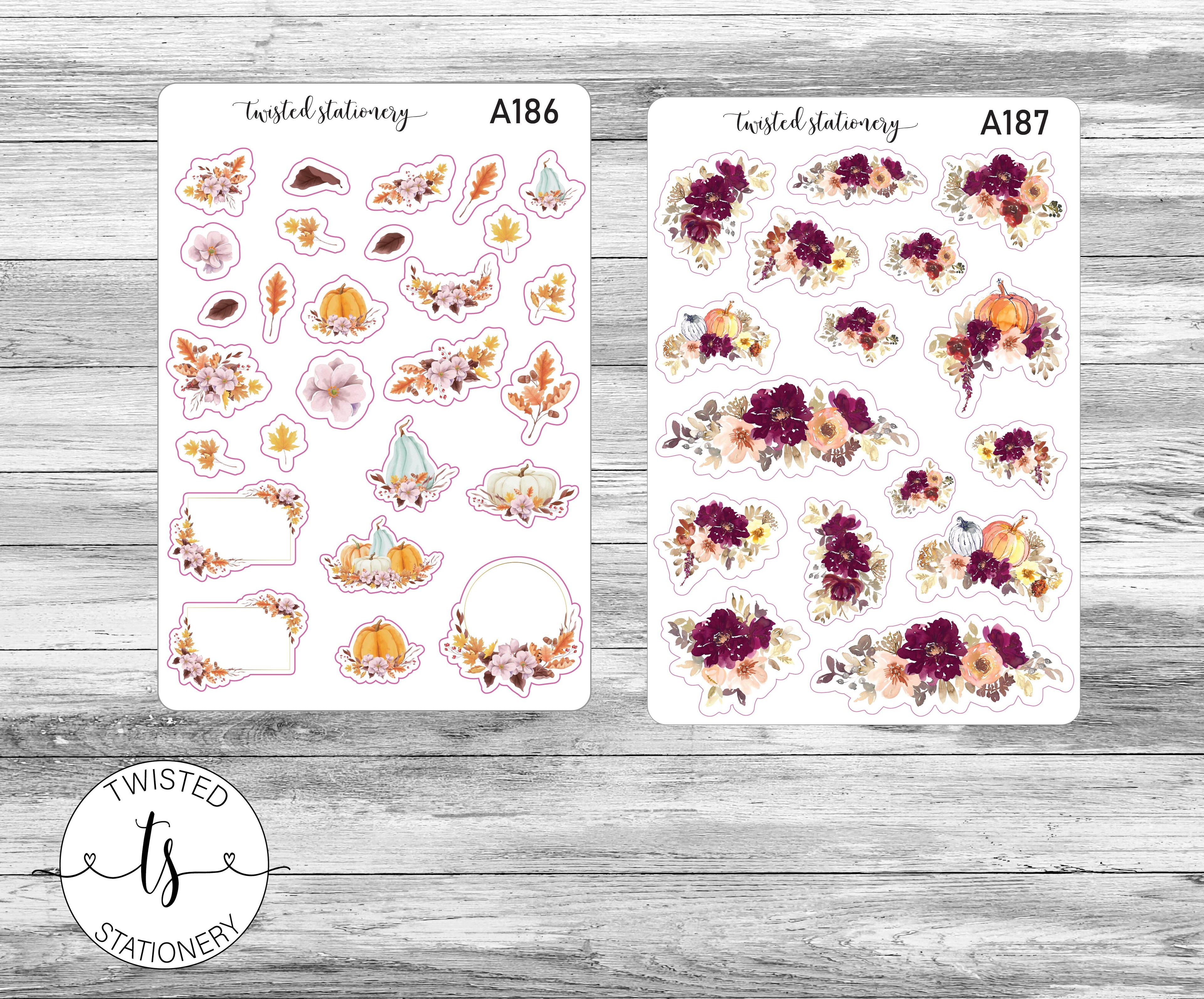 Fall Florals Sticker Bundle, Autumn Flower Leaves Deco, Quotes Planner Stickers, Scrapbooking, Bullet Journals