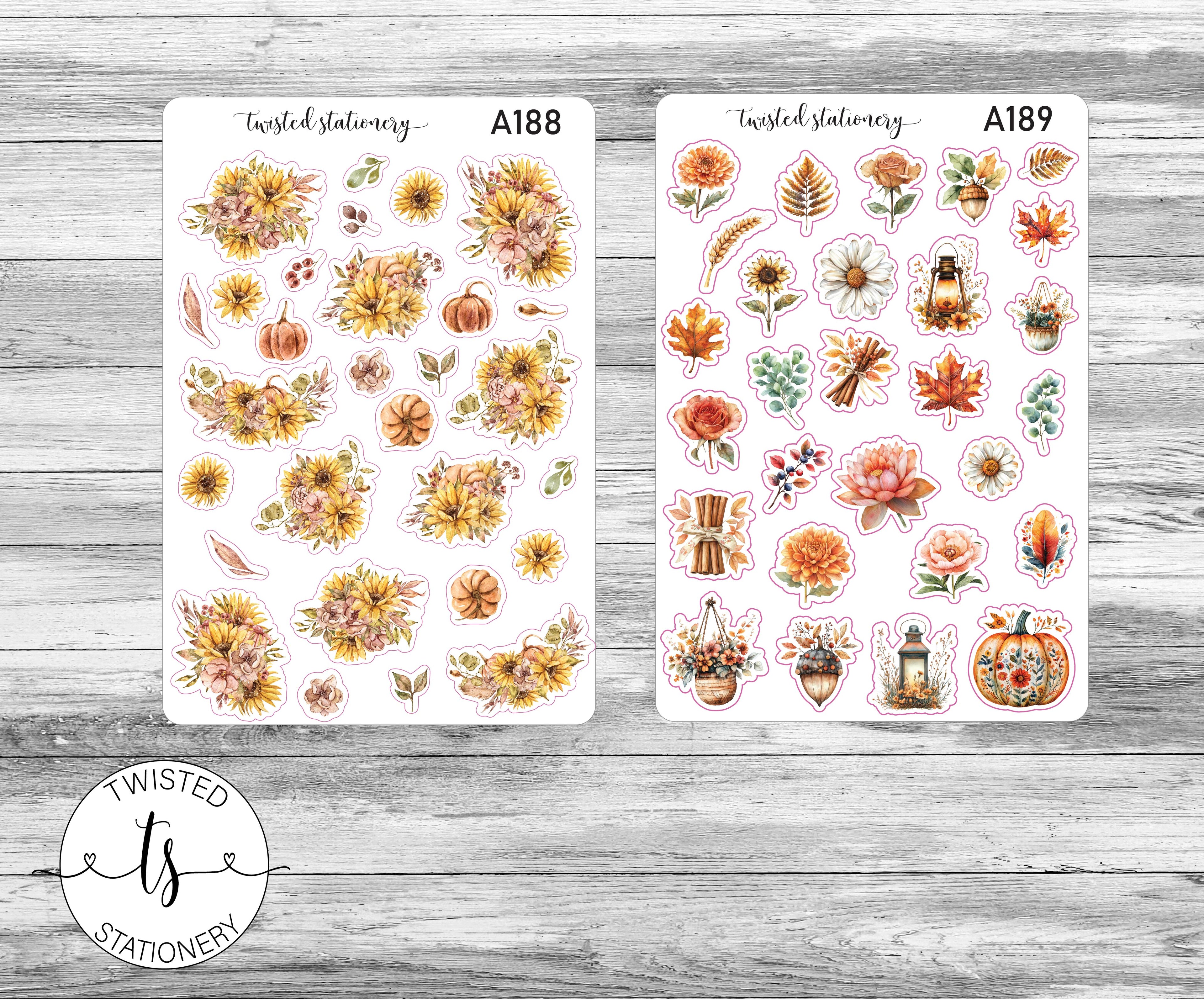 Fall Florals Sticker Bundle, Autumn Flower Leaves Deco, Quotes Planner Stickers, Scrapbooking, Bullet Journals
