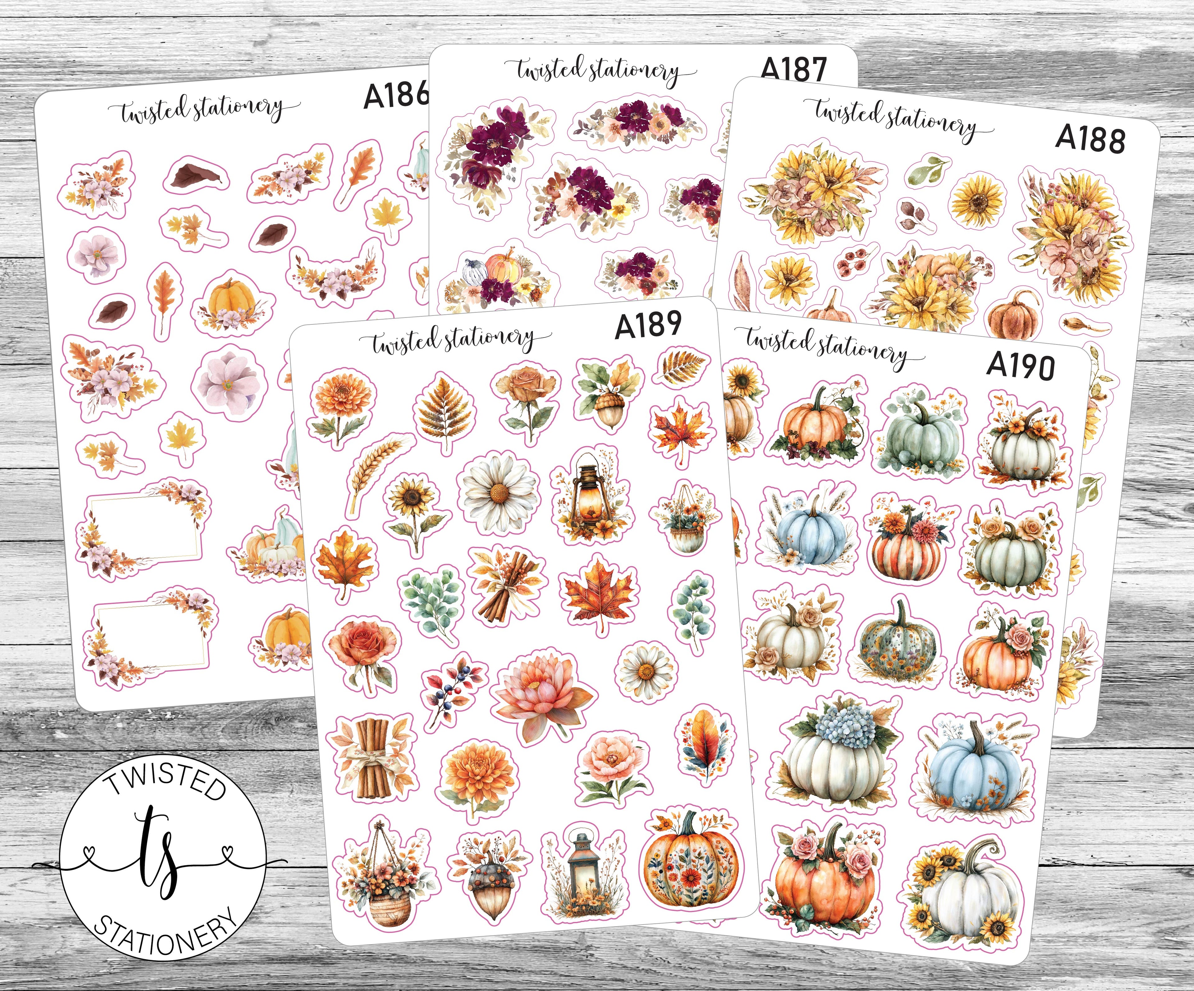 Fall Florals Sticker Bundle, Autumn Flower Leaves Deco, Quotes Planner Stickers, Scrapbooking, Bullet Journals