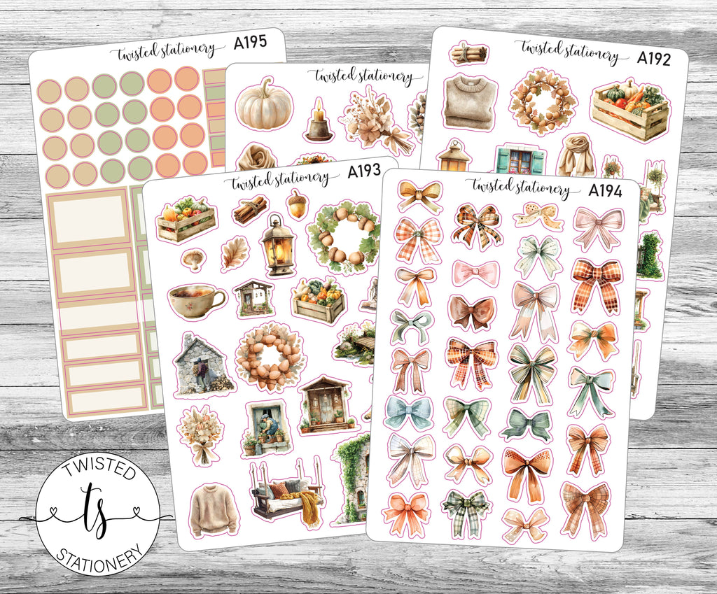Falling for Beige Sticker Bundle, Autumn Flower Leaves Deco, Quotes Planner Stickers, Scrapbooking, Bullet Journals, Junk Journal