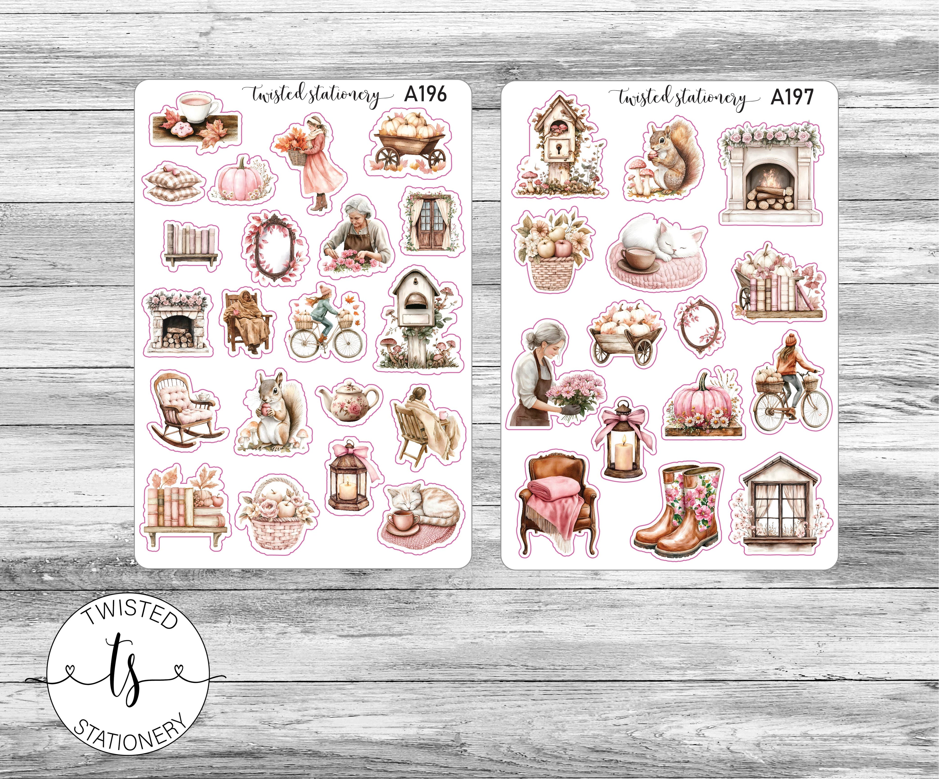 Autumn Pink & Girly Sticker Bundle, Autumn Flower Leaves Deco, Quotes Planner Stickers, Scrapbooking, Bullet Journals, Junk Journal
