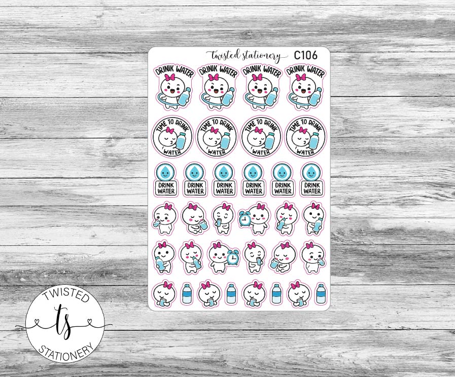 Mello Water Reminder Stickers, Character Kawaii Stickers, Planner Stickers, Scrapbooking, Bullet Journals