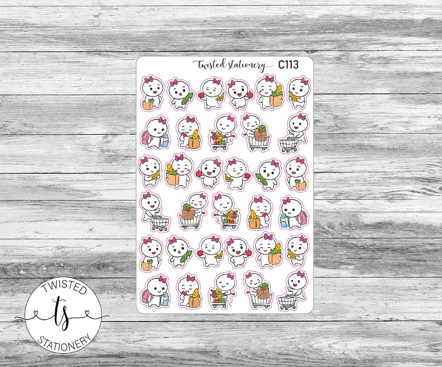 Mello Grocery Shopping Stickers, Character Kawaii Stickers, Planner Stickers, Scrapbooking, Bullet Journals