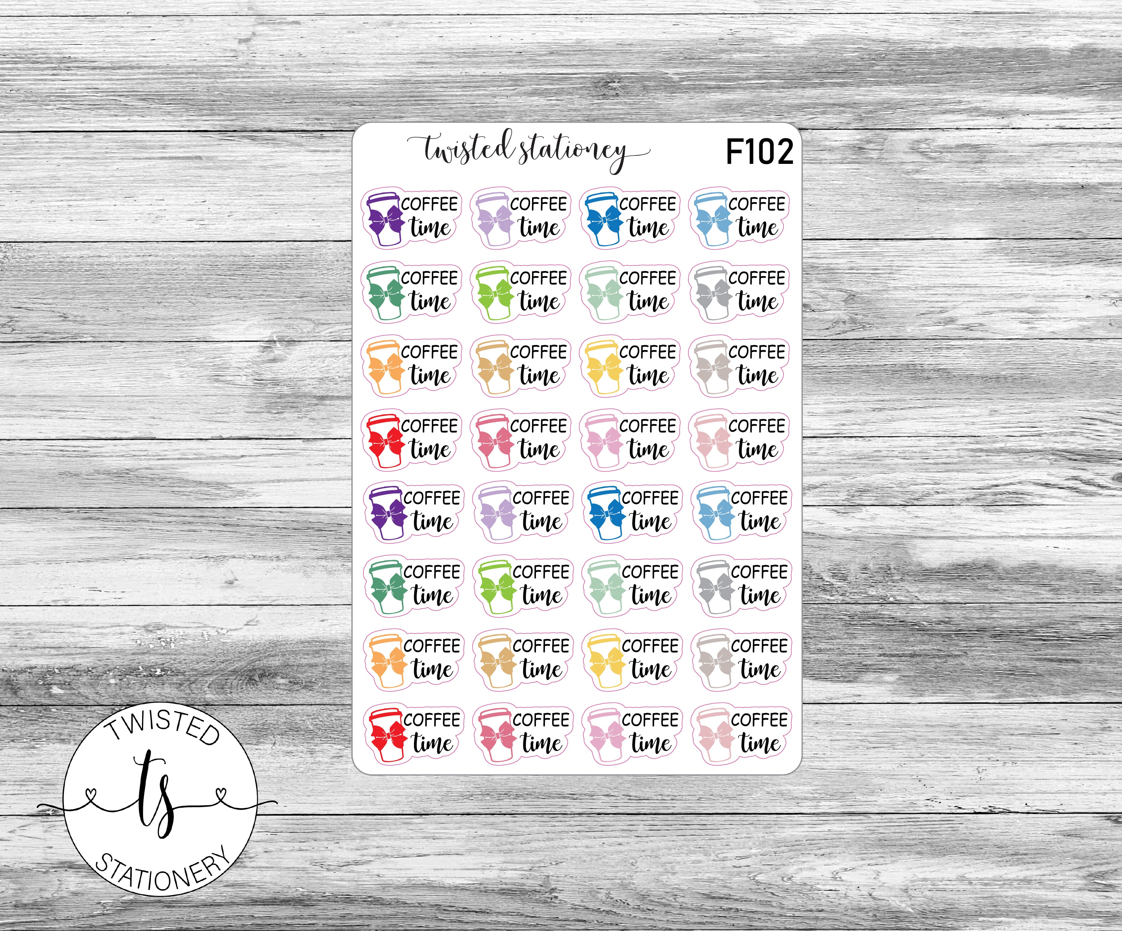 Coffee Time Script Icons Functional Stickers, Planner Stickers, Scrapbooking, Bullet Journals