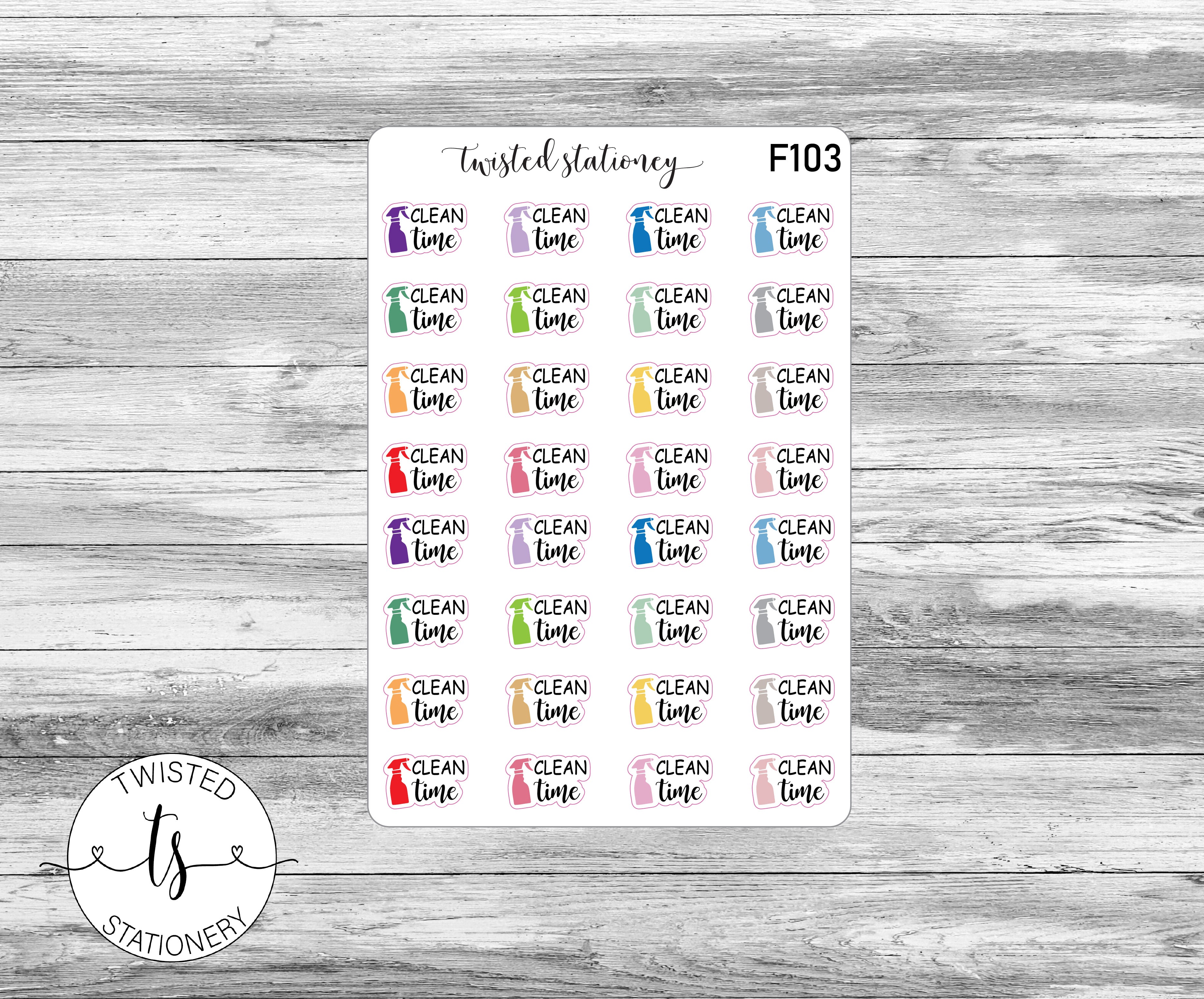 Clean Time Script Icons Functional Stickers, Planner Stickers, Scrapbooking, Bullet Journals