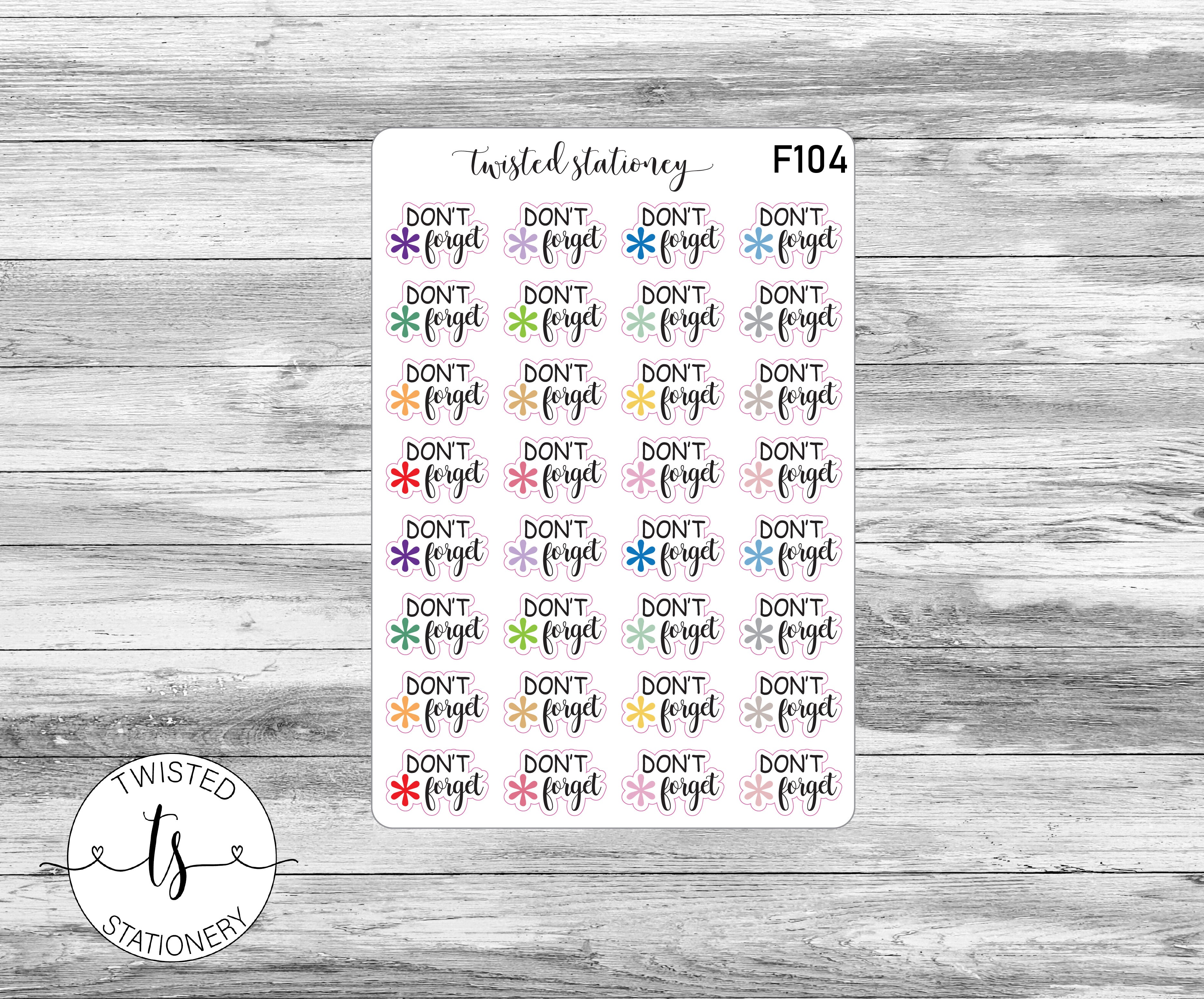 Don't Forget Script Icons Functional Stickers, Planner Stickers, Scrapbooking, Bullet Journals