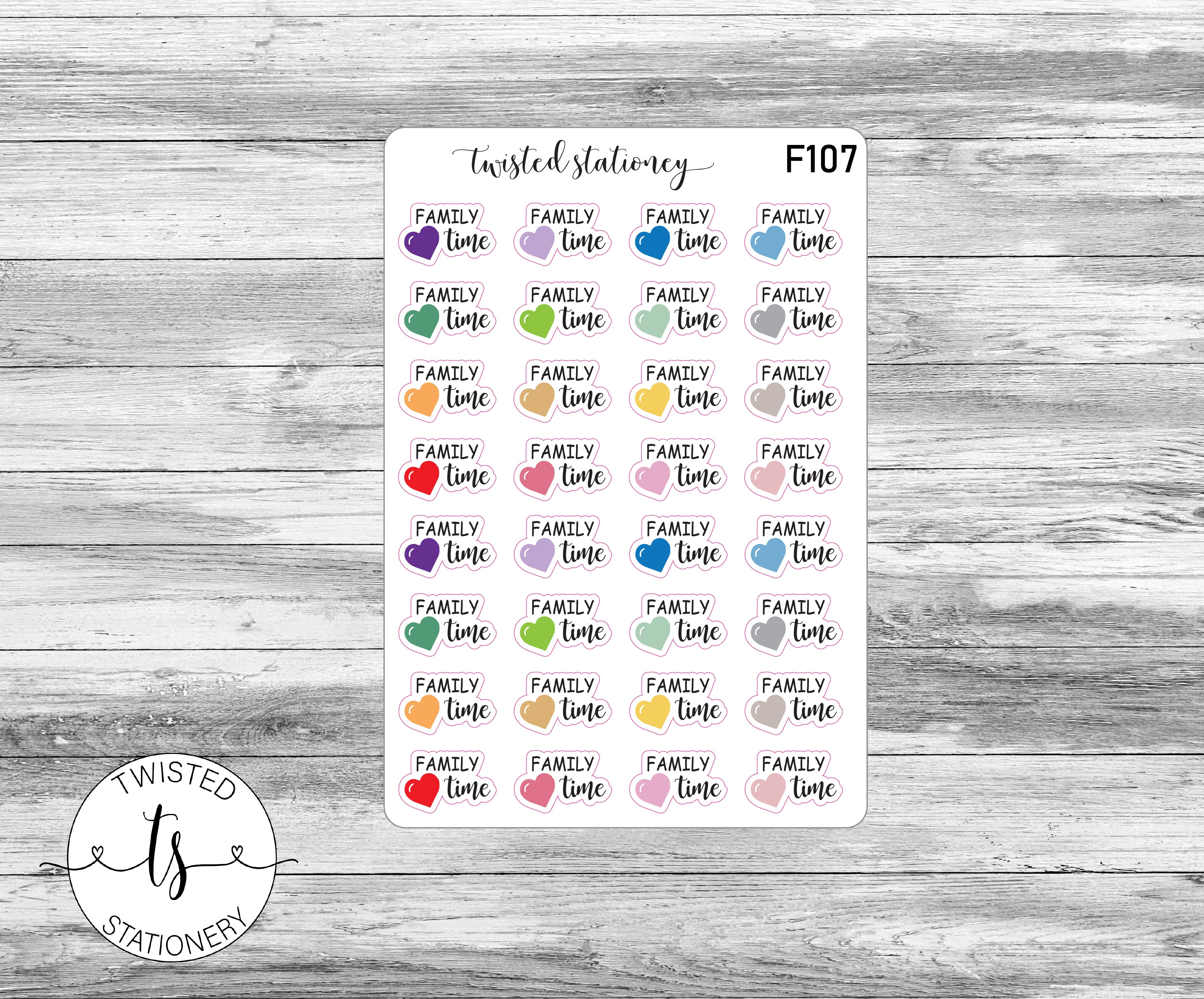 Family Time Script Icons Functional Stickers, Planner Stickers, Scrapbooking, Bullet Journals