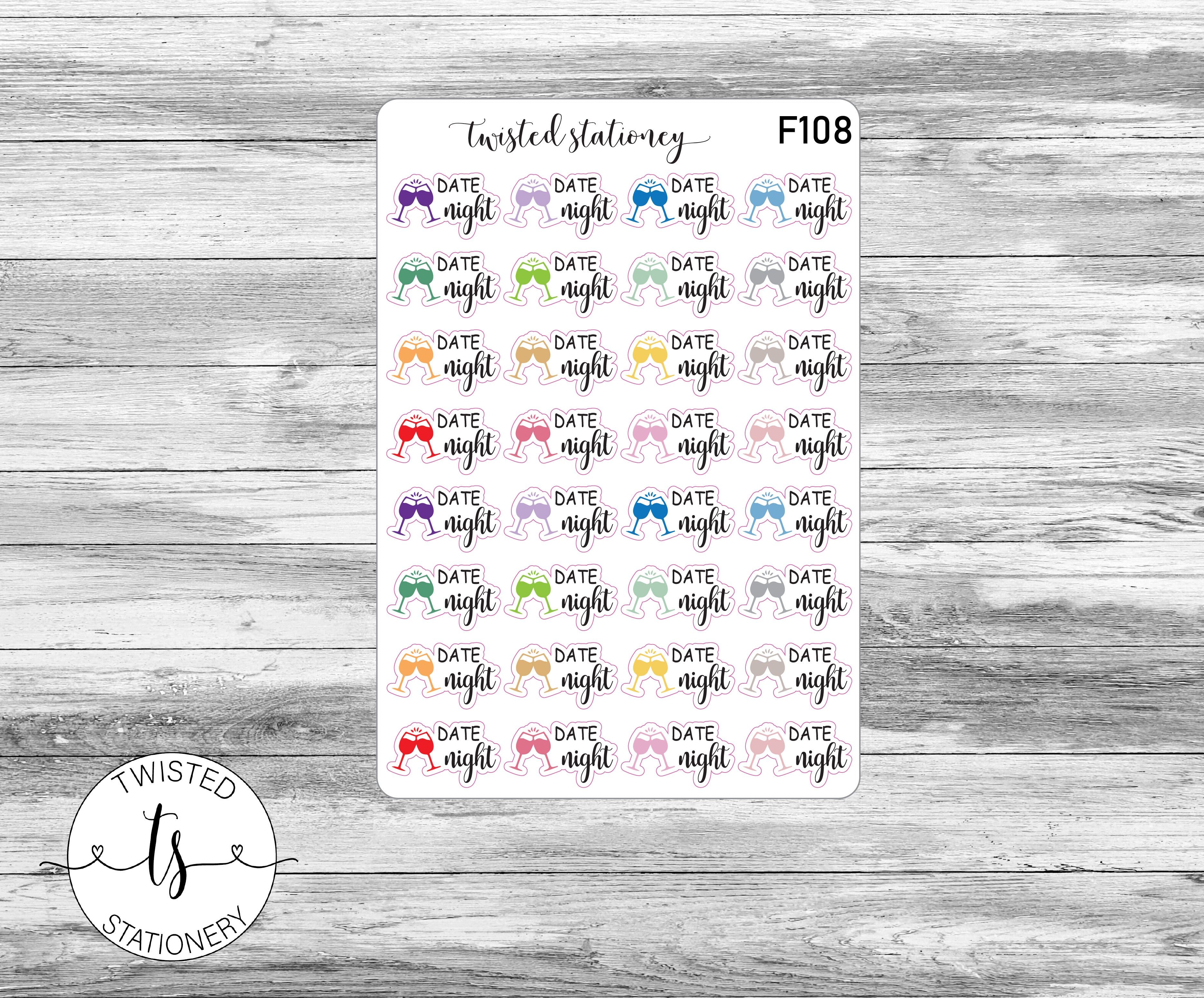 Date Night Script Icons Functional Stickers, Planner Stickers, Scrapbooking, Bullet Journals
