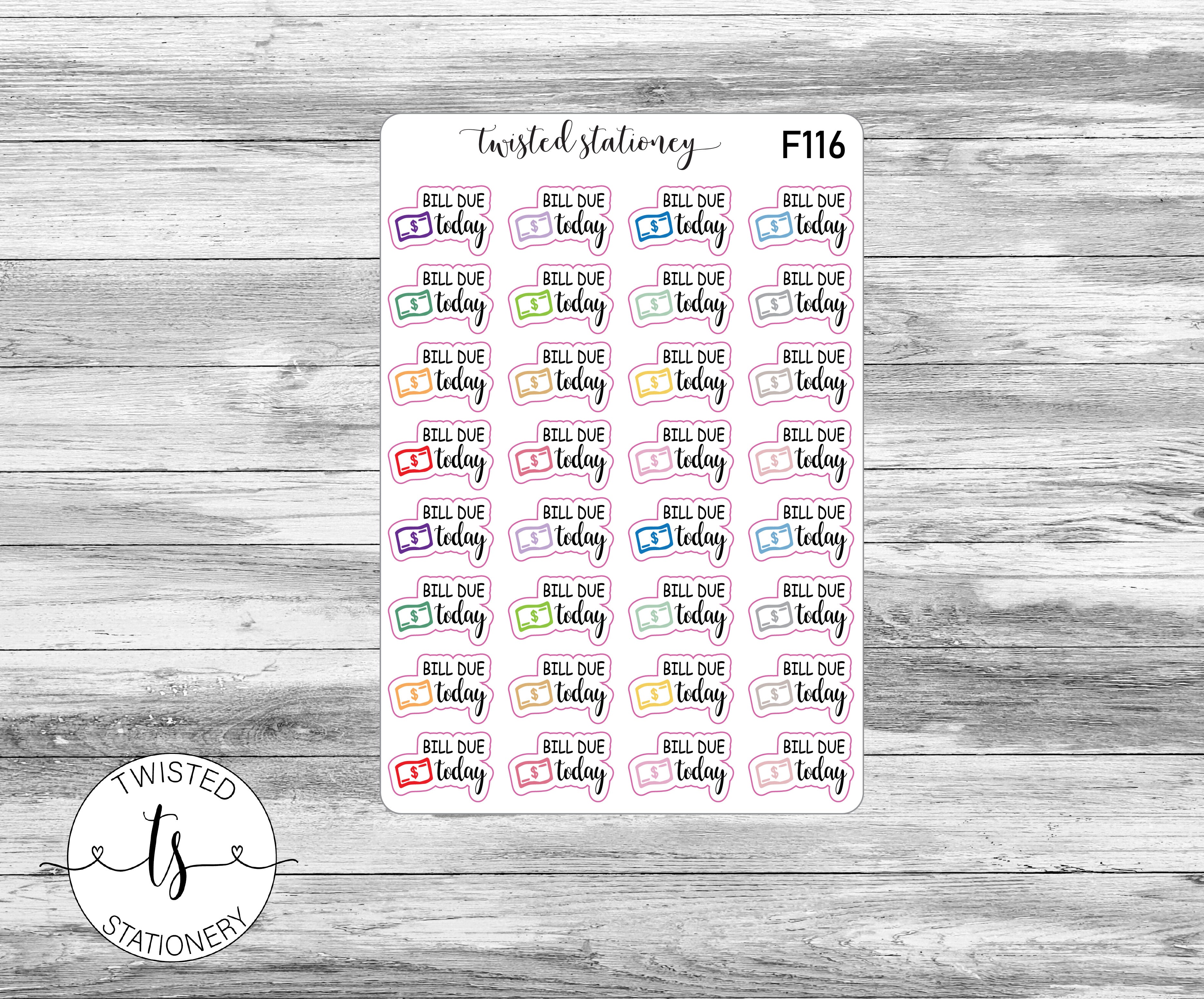 Bill Due Today Icons Functional Stickers, Planner Stickers, Scrapbooking, Bullet Journals