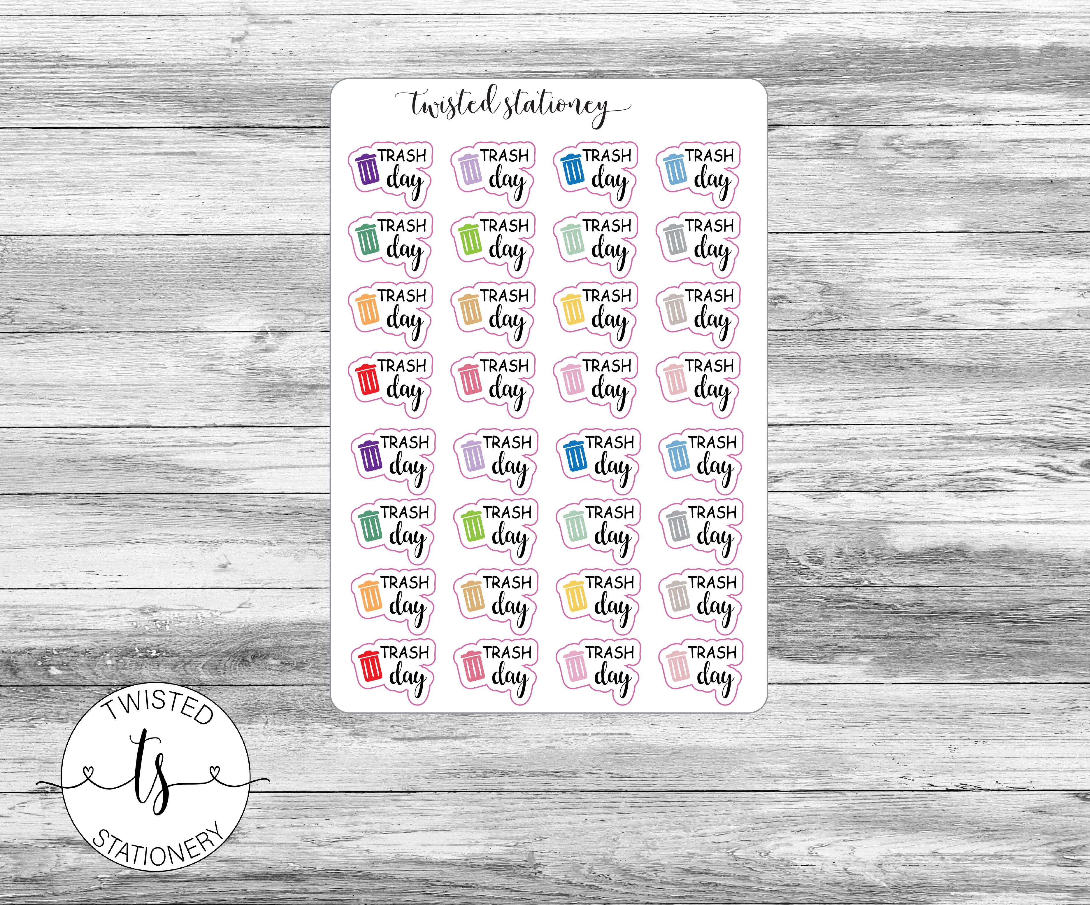 Trash Day Icons Functional Stickers, Planner Stickers, Scrapbooking, Bullet Journals