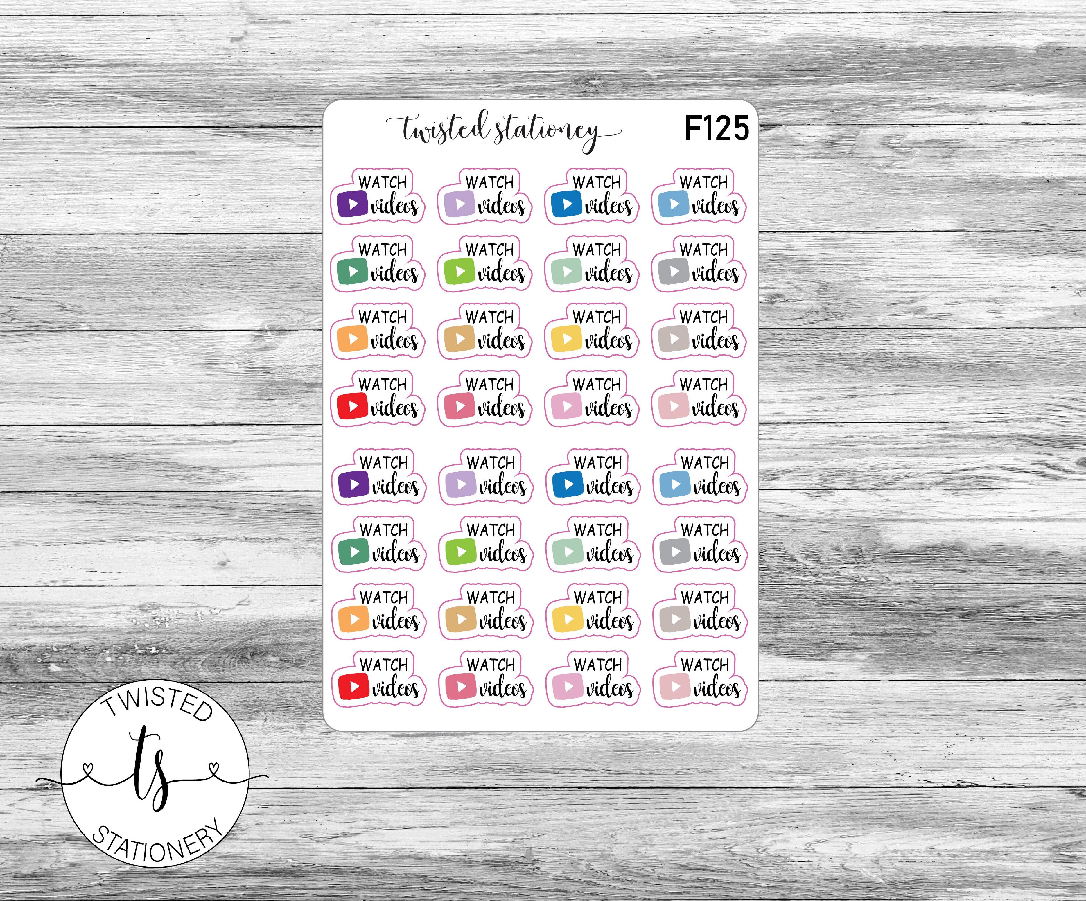 Watch Videos Icons Functional Stickers, Planner Stickers, Scrapbooking, Bullet Journals