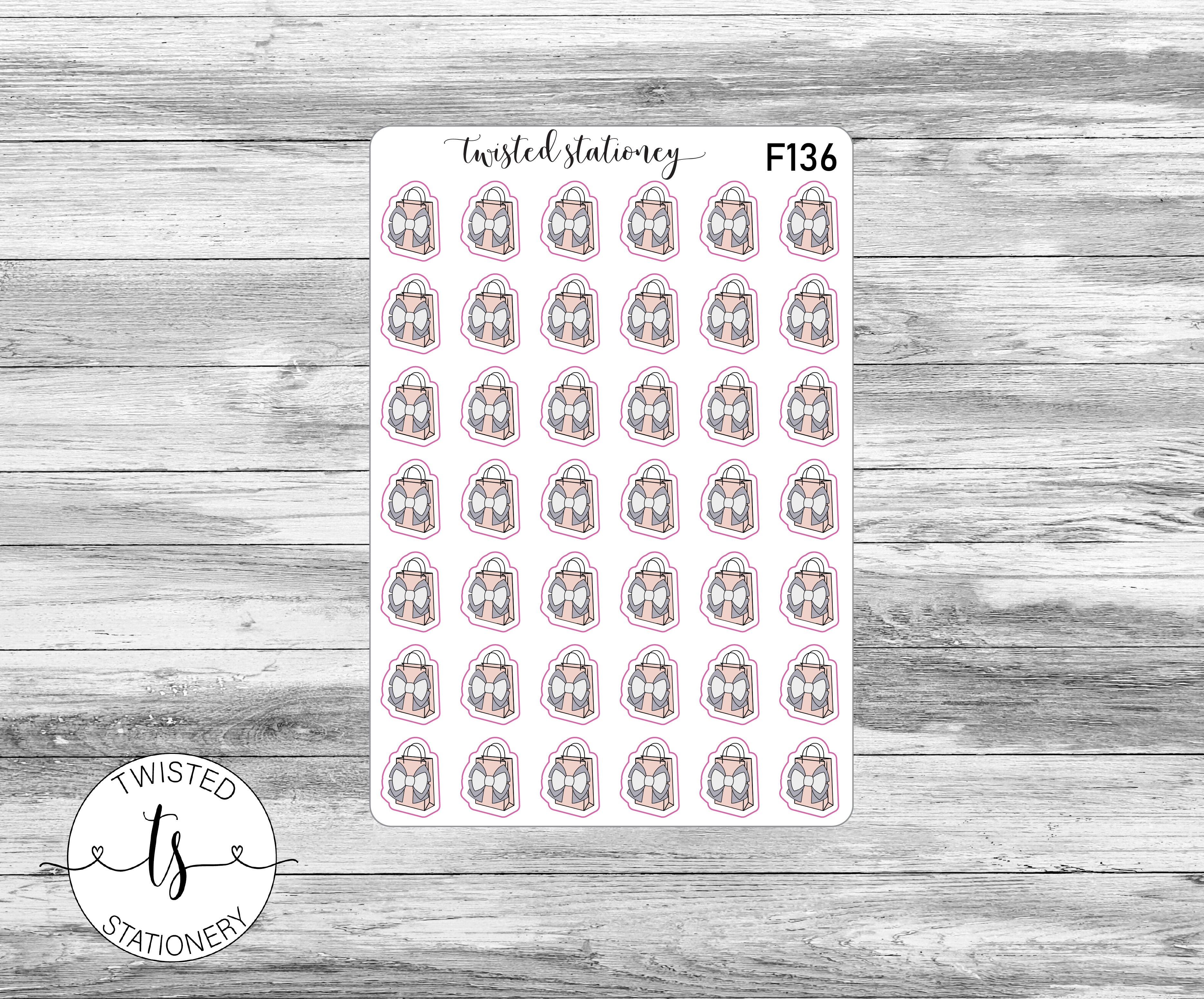 Shopping Bow Bag Neutral Gray Icons Functional Stickers, Planner Stickers, Scrapbooking, Bullet Journals