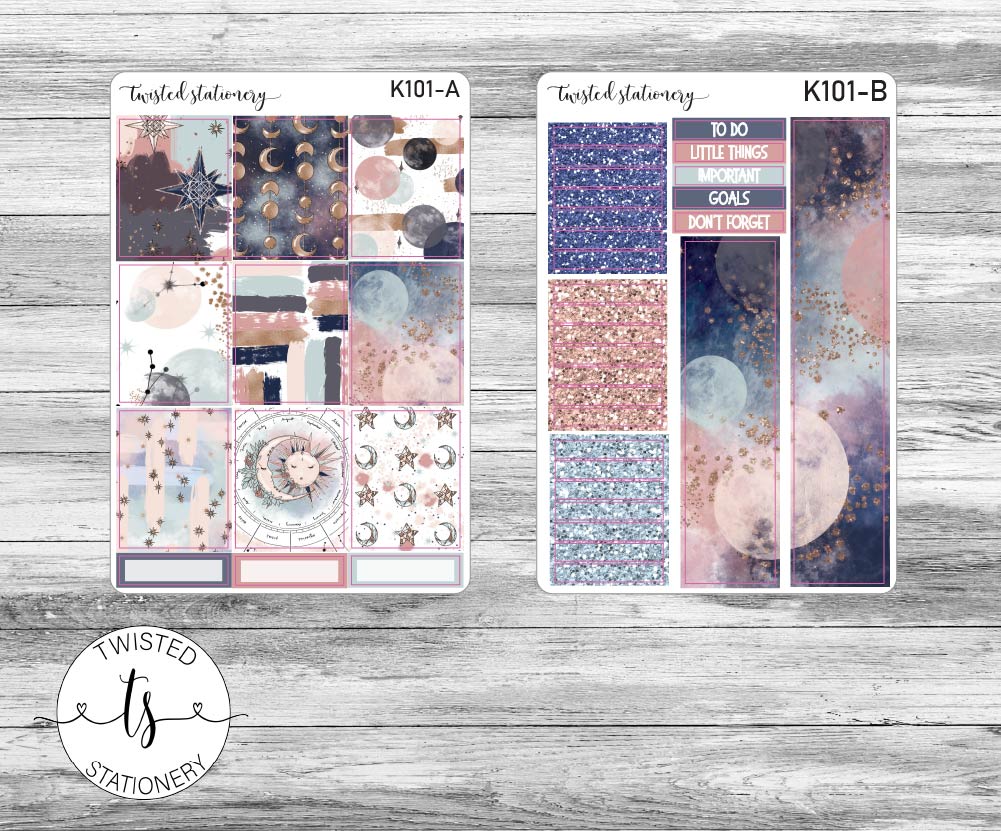 Galaxy Weekly Kit Stickers, Planner Stickers, Scrapbooking, Bullet Journals, No White Space Kit, Vertical Planner Stickers