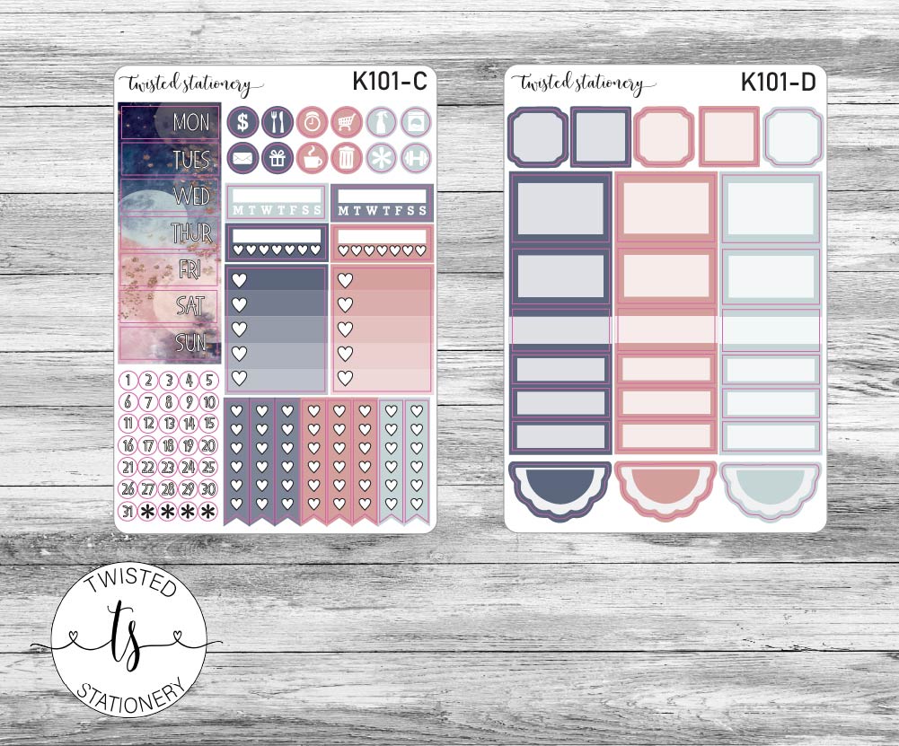 Galaxy Weekly Kit Stickers, Planner Stickers, Scrapbooking, Bullet Journals, No White Space Kit, Vertical Planner Stickers