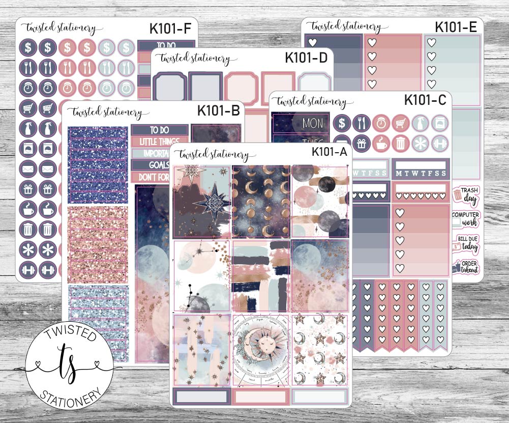Galaxy Weekly Kit Stickers, Planner Stickers, Scrapbooking, Bullet Journals, No White Space Kit, Vertical Planner Stickers