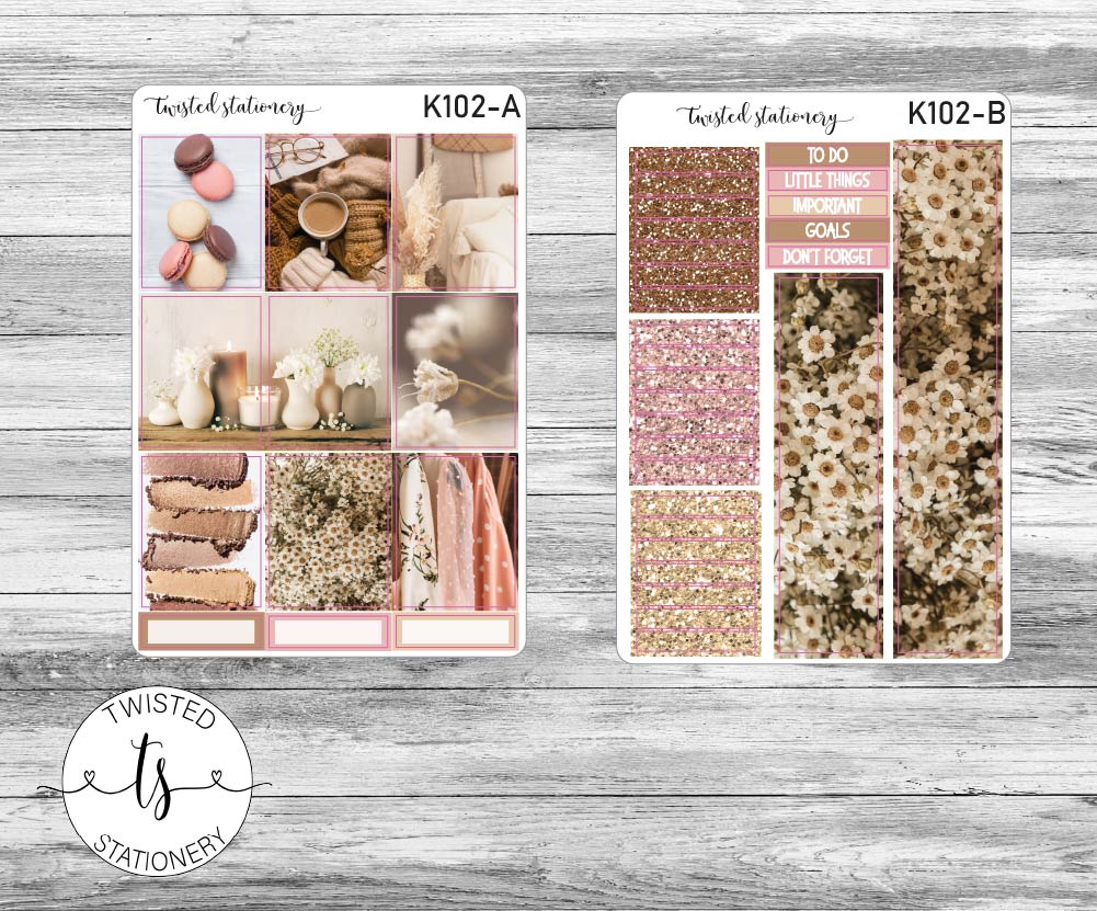 Blush Photo Weekly Kit Stickers, Planner Stickers, Scrapbooking, Bullet Journals, No White Space Kit, Vertical Planner Stickers