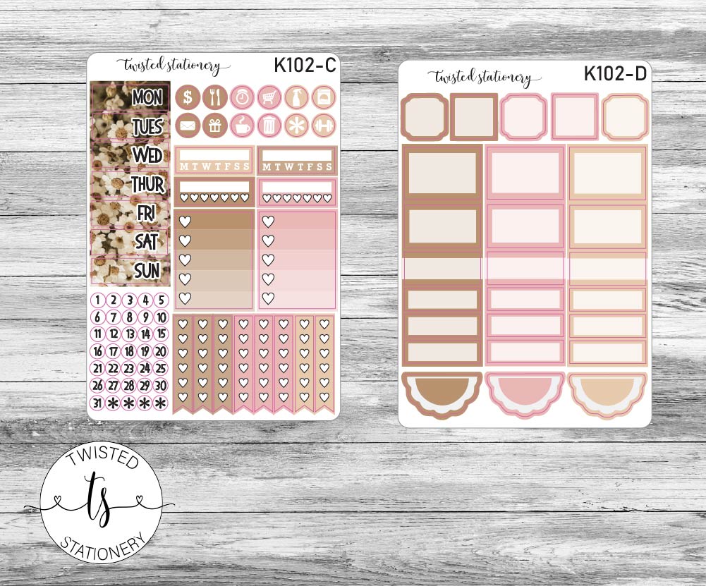 Blush Photo Weekly Kit Stickers, Planner Stickers, Scrapbooking, Bullet Journals, No White Space Kit, Vertical Planner Stickers