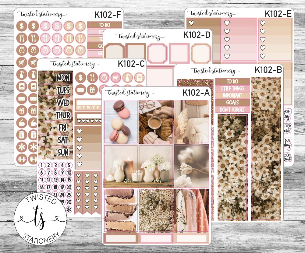 Blush Photo Weekly Kit Stickers, Planner Stickers, Scrapbooking, Bullet Journals, No White Space Kit, Vertical Planner Stickers