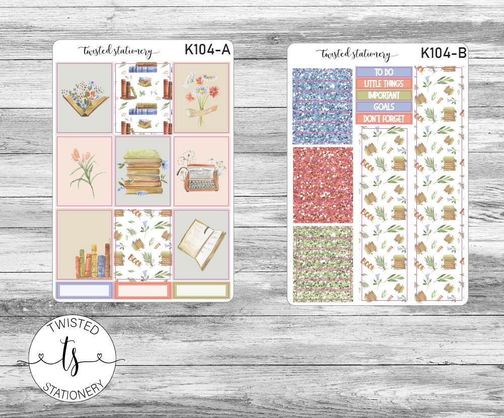 Floral Reading Weekly Kit Stickers, Planner Stickers, Scrapbooking, Bullet Journals, No White Space Kit, Vertical Planner Stickers
