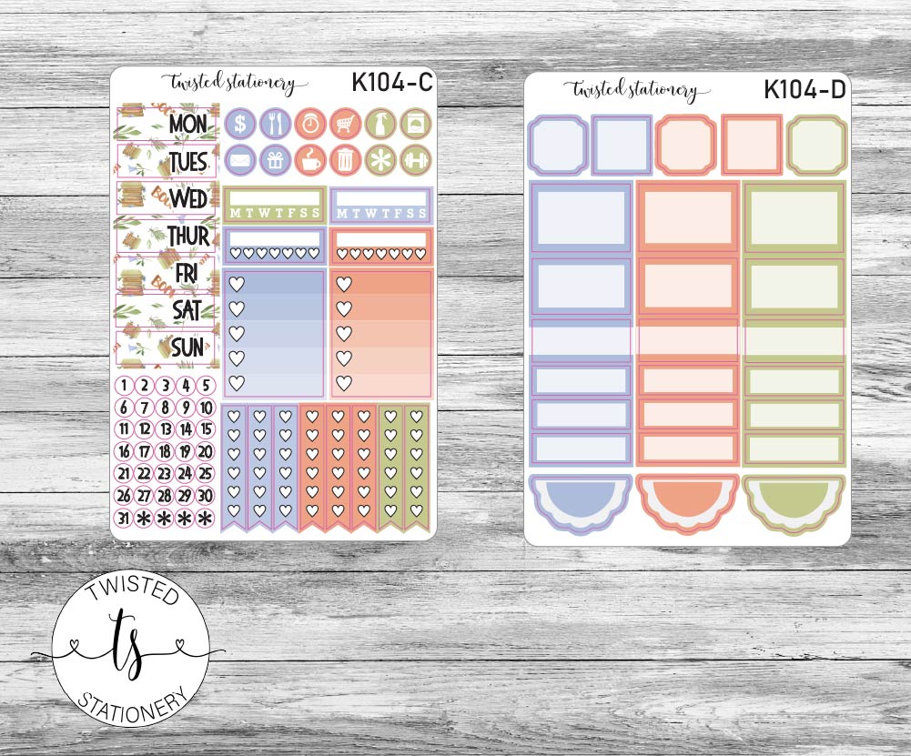Floral Reading Weekly Kit Stickers, Planner Stickers, Scrapbooking, Bullet Journals, No White Space Kit, Vertical Planner Stickers
