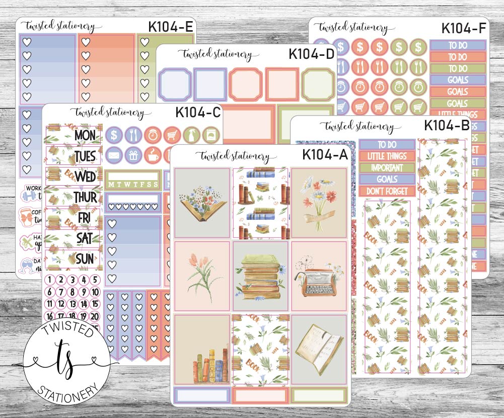 Floral Reading Weekly Kit Stickers, Planner Stickers, Scrapbooking, Bullet Journals, No White Space Kit, Vertical Planner Stickers