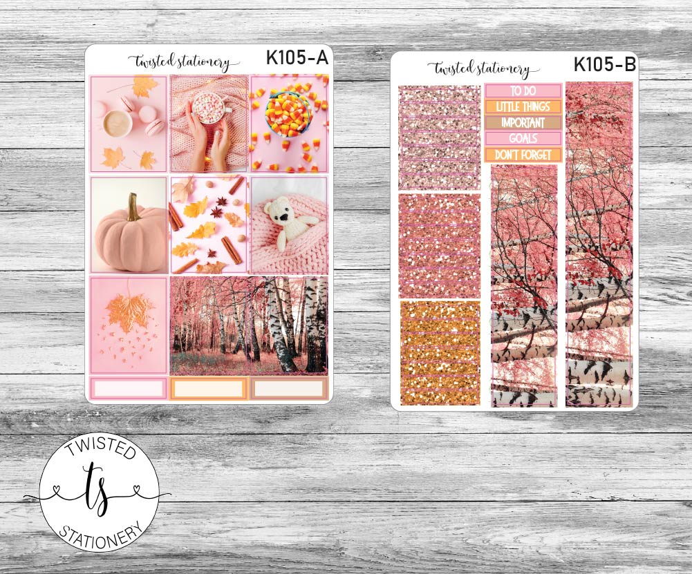 Pink Fall Photo Weekly Kit Stickers, Planner Stickers, Scrapbooking, Bullet Journals, No White Space Kit, Vertical Planner Stickers