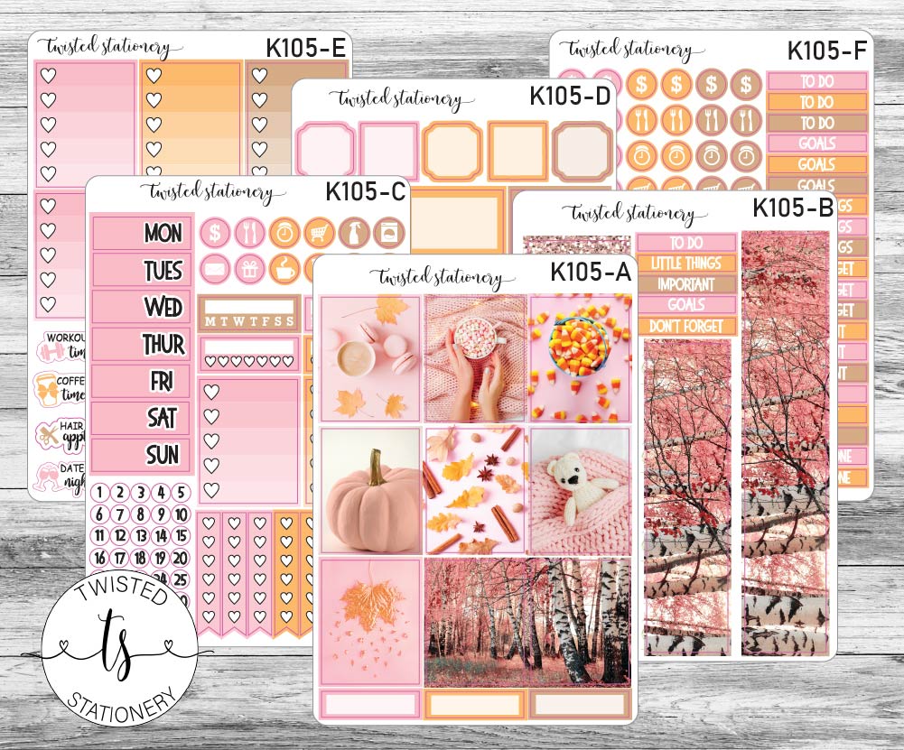 Pink Fall Photo Weekly Kit Stickers, Planner Stickers, Scrapbooking, Bullet Journals, No White Space Kit, Vertical Planner Stickers