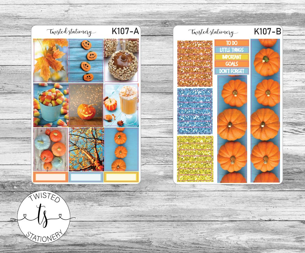 Hello Pumpkin Weekly Kit Stickers, Planner Stickers, Scrapbooking, Bullet Journals, No White Space Kit, Vertical Planner Stickers
