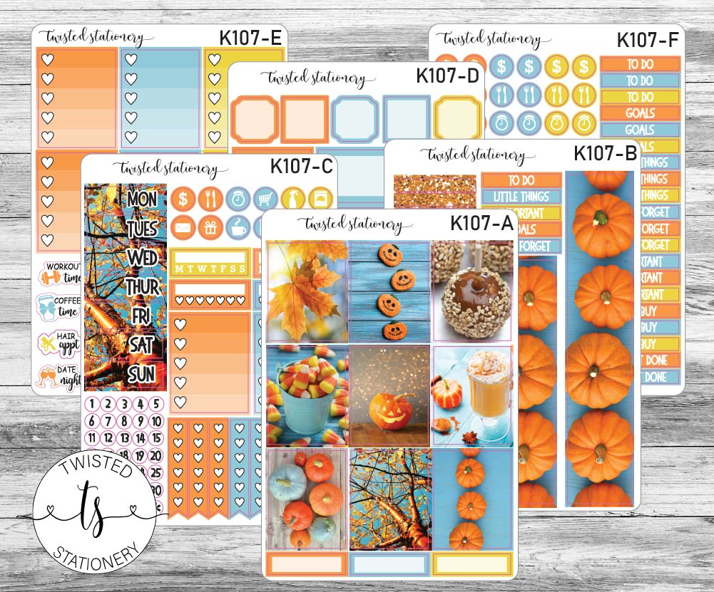Hello Pumpkin Weekly Kit Stickers, Planner Stickers, Scrapbooking, Bullet Journals, No White Space Kit, Vertical Planner Stickers