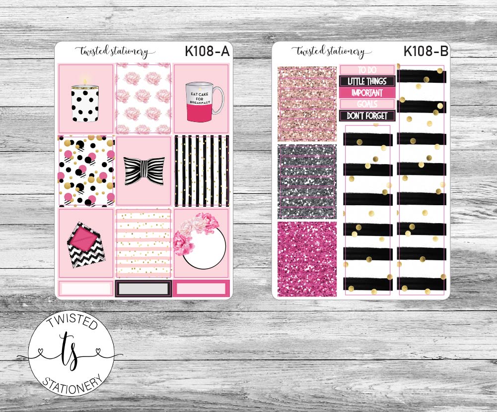 Pretty Little Things Weekly Kit Stickers, Planner Stickers, Scrapbooking, Bullet Journals, No White Space Kit, Vertical Planner Stickers