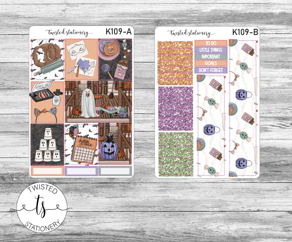 Halloween Party Weekly Kit Stickers, Planner Stickers, Scrapbooking, Bullet Journals, No White Space Kit, Vertical Planner Stickers
