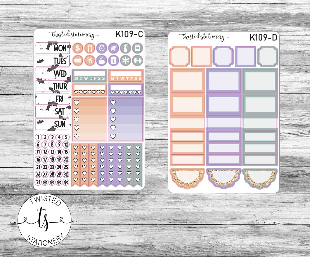Halloween Party Weekly Kit Stickers, Planner Stickers, Scrapbooking, Bullet Journals, No White Space Kit, Vertical Planner Stickers