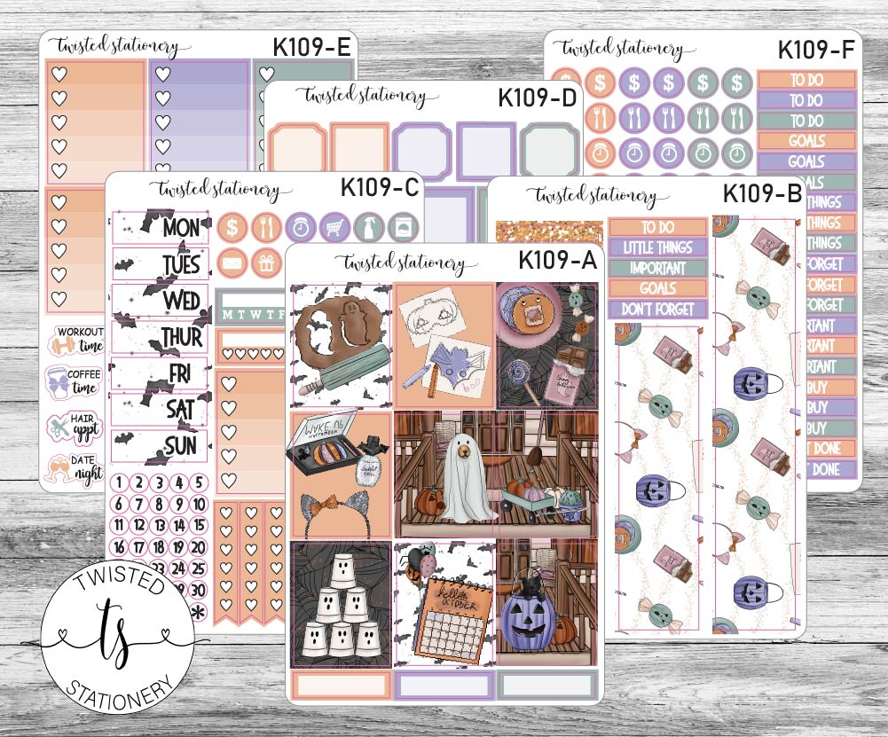 Halloween Party Weekly Kit Stickers, Planner Stickers, Scrapbooking, Bullet Journals, No White Space Kit, Vertical Planner Stickers