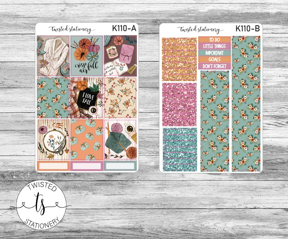 I Love Fall Weekly Kit Stickers, Planner Stickers, Scrapbooking, Bullet Journals, No White Space Kit, Vertical Planner Stickers