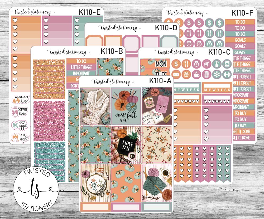 I Love Fall Weekly Kit Stickers, Planner Stickers, Scrapbooking, Bullet Journals, No White Space Kit, Vertical Planner Stickers