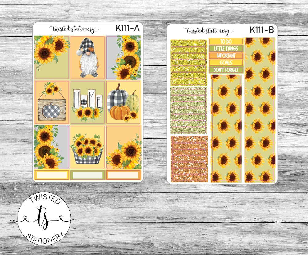 Sunflowers in Autumn Weekly Kit Stickers, Planner Stickers, Scrapbooking, Bullet Journals, No White Space Kit, Vertical Planner Stickers