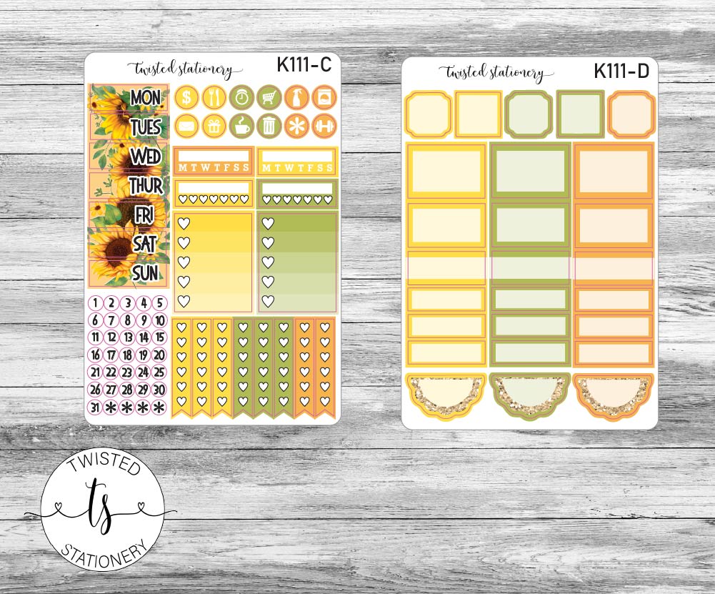 Sunflowers in Autumn Weekly Kit Stickers, Planner Stickers, Scrapbooking, Bullet Journals, No White Space Kit, Vertical Planner Stickers