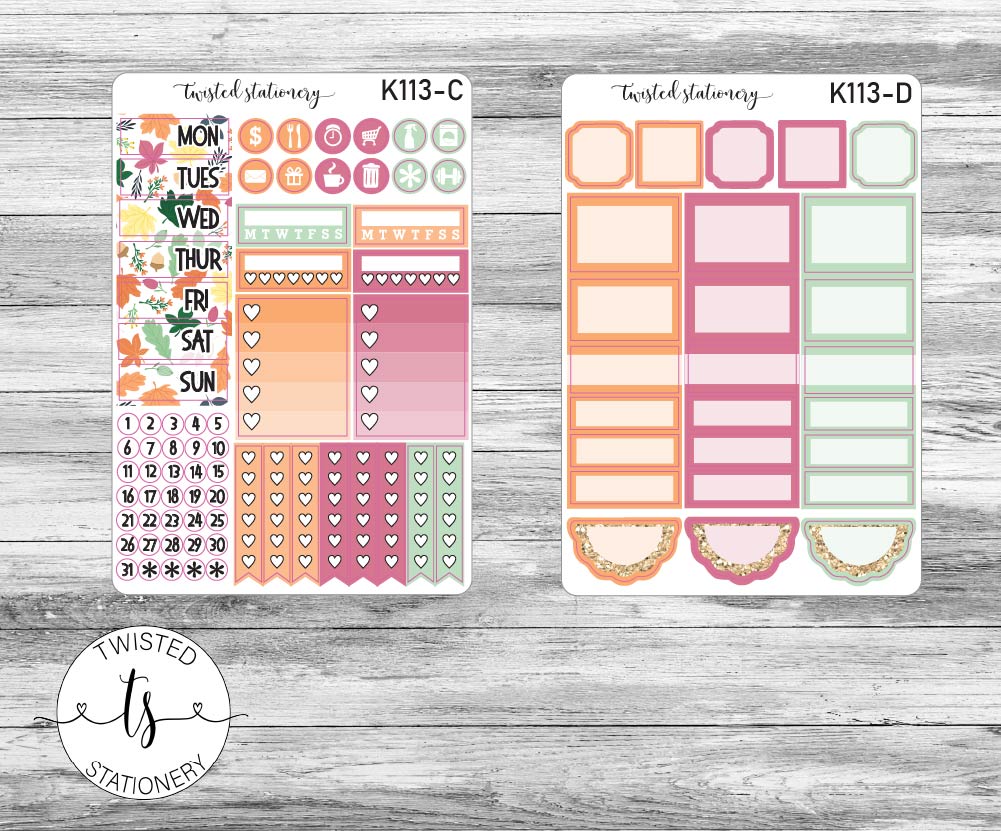 Autumn Brew & Blooms Weekly Kit Stickers, Planner Stickers, Scrapbooking, Bullet Journals, No White Space Kit, Vertical Planner Stickers