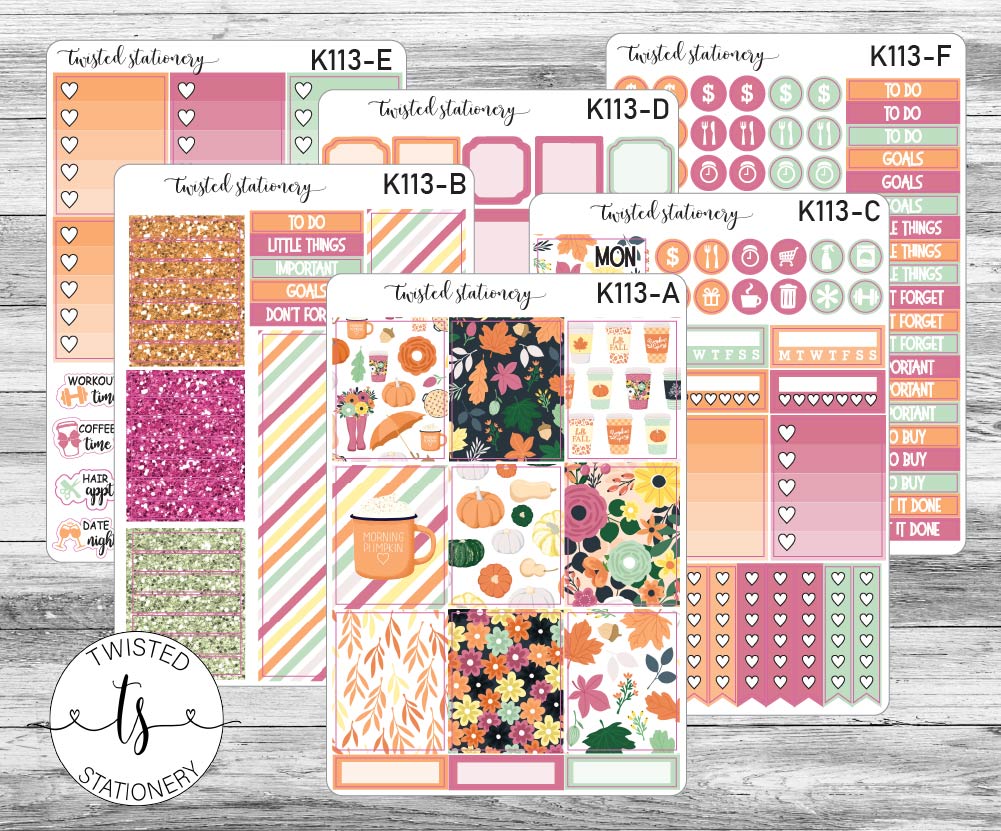 Autumn Brew & Blooms Weekly Kit Stickers, Planner Stickers, Scrapbooking, Bullet Journals, No White Space Kit, Vertical Planner Stickers