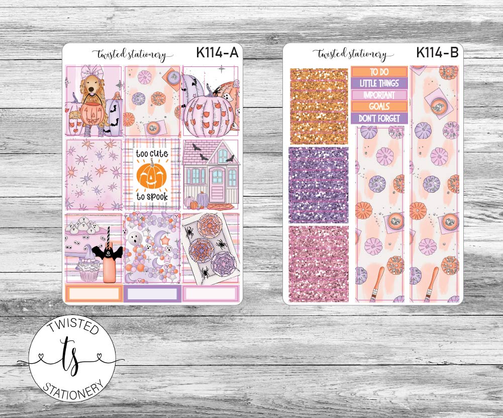Too Cute To Spook Weekly Kit Stickers, Planner Stickers, Scrapbooking, Bullet Journals, No White Space Kit, Vertical Planner Stickers
