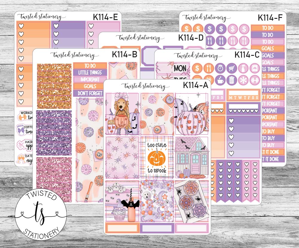Too Cute To Spook Weekly Kit Stickers, Planner Stickers, Scrapbooking, Bullet Journals, No White Space Kit, Vertical Planner Stickers
